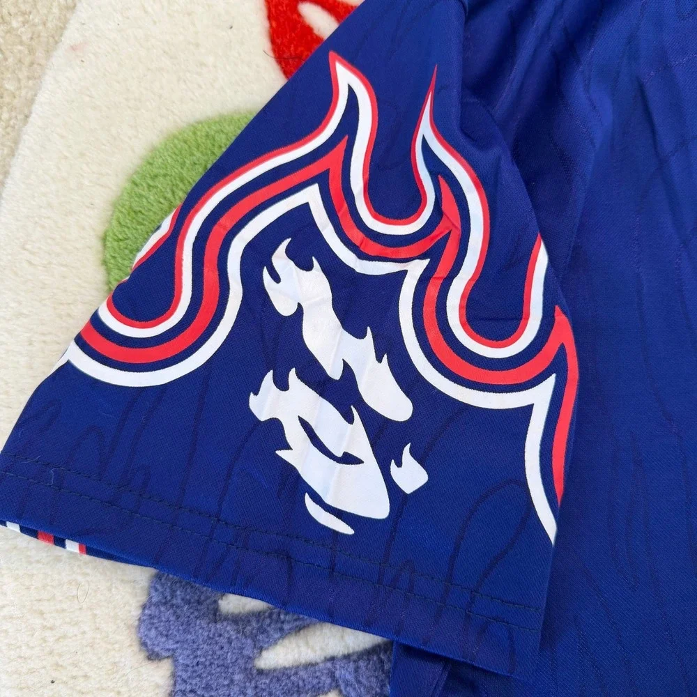 Adidas x BAPE SSL Flame Jersey Blue 93 Soccer Jersey Mens Size M